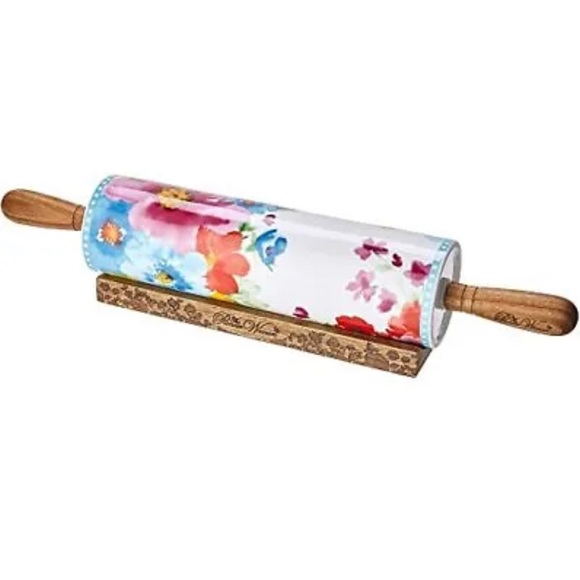 The Pioneer Woman Ceramic Rolling Pin with Acacia Wood Base - Picture 3 of 4